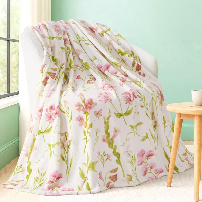 Oversized Plush Throw Blanket 60" x 70", Wild Fleurs Green