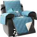 H.VERSAILTEX 100% Waterproof Recliner Covers for Recliner Chair 1-Piece Reversible Recliner Covers for Large Recliner with Elastic Straps Sitting Width Up to 28" (Oversized Recliner, Smoke Blue/Beige)