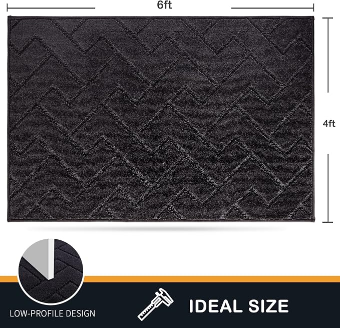 PURRUGS Easy Care Area Rug 4ft x 6ft, Non-Slip Machine Washable Entry Rug, Dog Door Mat, Stain Resistant Accent Rug for Hallway, Bedroom, Living Room and Mudroom, Black