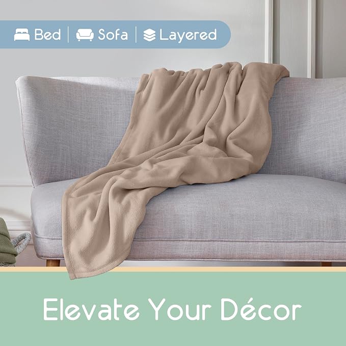 King Size Microfleece Blanket | Fleece Bed Blanket | All-Season Comfort | Supersoft Lightweight | Plush Throw Blanket for Bed Couch or Sofa | Pet-Friendly | Nutmeg