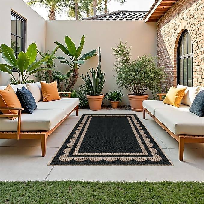 Easy Jute 3x5 Black Rectangle Area Rug,Washable Entryway Rug, Modern Door Carpet,Neutral Non-Slip Outdoor Indoor Farmhouse Rug for Living Room Kitchen Patio Bedroom