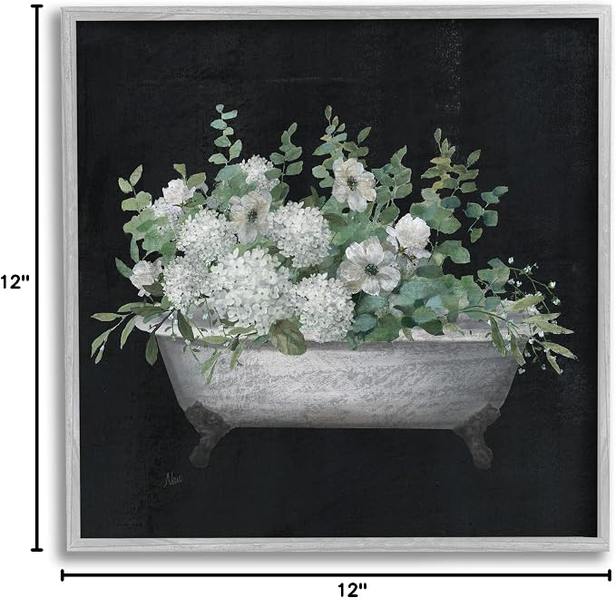 Vintage Clawed Bathtub Botanical Bouquet, 12 x 12 Inch Framed Giclée Print | Stupell Industries · By Nan · Ready to hang · Great for bathroom decor and gifting · Made in USA