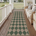Rugalia Easy Jute Checkered Outdoor Runner Rug, 2.6x8 Green Modern Washable Rugs Runner for Hallway Non-Slip Kitchen Runner Rug, Geometric Diamond Outdoor Carpet for Porch Laundry Entryway