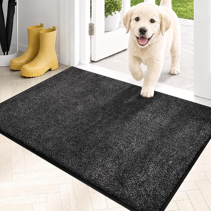PURRUGS Dirt Trapping Door Mat 20" x 31.5", Non-Slip Machine Washable Entryway Rug, Dog Doormat, Indoor Front Door Mat, Super Absorbent Entry Rug for Muddy Shoes & Paws, Charcoal