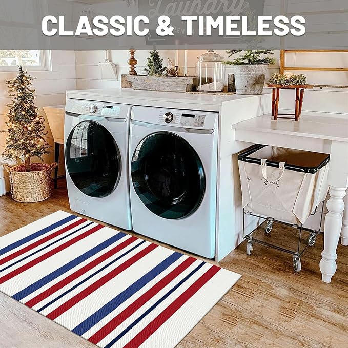 IOHOUZE 2.3'x3.6' Red White Blue Front Door Rug, USA 250th Anniversary Patriotic Doormat, Washable Front Porch Welcome Mat for Memorial Day, 4th of July, and Independence Day Entrance Outdoors Decor