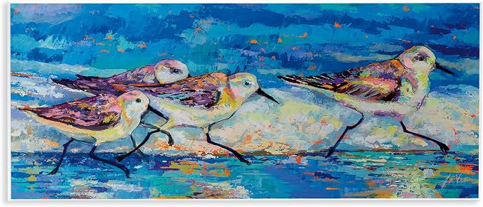 'Modern Street Style Sandpipers Walking Beach'| Wall Plaque Art | Stupell Industries | 17 x 7 Inches, Easy to Hang and Sturdy, Made in USA, by Jeanette Vertentes