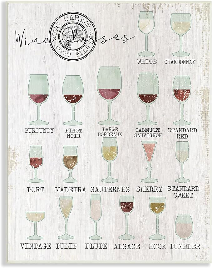 Wine Glasses Chart Kitchen, 13 x 19 Inch Mounted Print on Wall Plaque | Stupell Industries | 13 x 19 Inches, Easy to Hang and Sturdy, Made in USA, by Lil' Rue