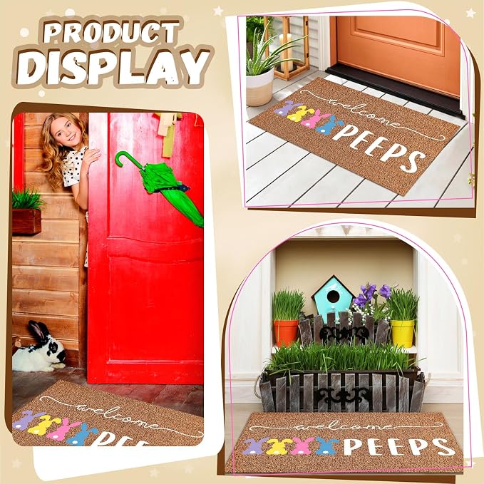 Ceenna Easter Welcome Doormat Outdoor Easter Bunny Coir Door Mat Rabbit Front Door Mat Non Slip Front Porch Rugs Indoor for Home Entrance Decoration Gifts, 16 x 28 Inch