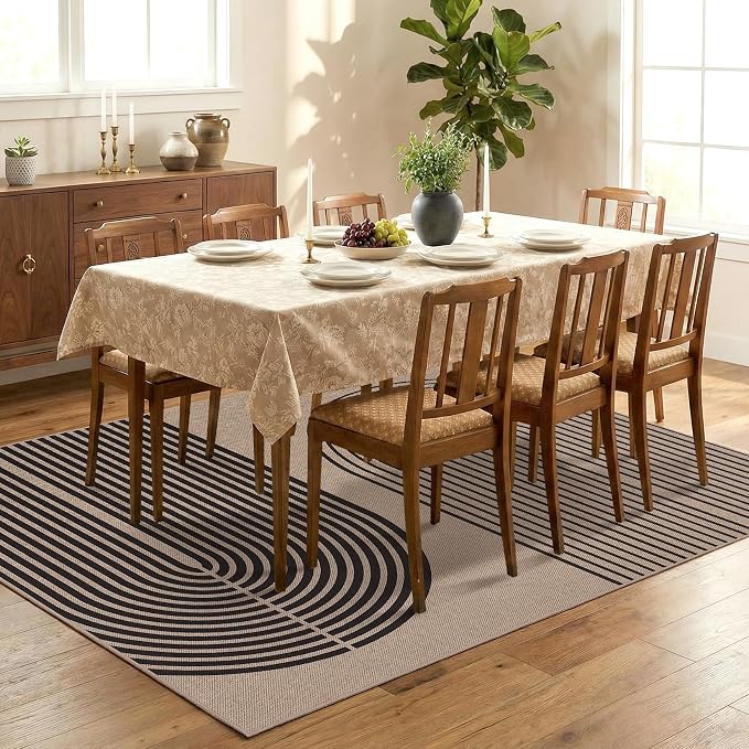 GarveeHome Modern Rainbow Easy Jute Rug 5x7, Washable Area Rugs for Living Room Farmhouse Dining Room, Contemporary Natural Non Slip Non Shedding Floor Carpet for Office RV Patio