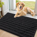 Smiry Dog Door Mat for Muddy Paws 34x21, Absorbent Dirt Trapper, Non-Slip Washable Chenille Entryway Rug for Inside Floor, Black, Layered Pattern