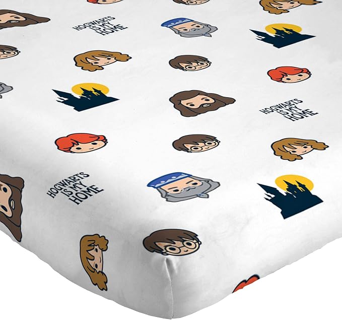 Jay Franco Kids Sheet Cartoon Set with Fitted, Flat Sheets & Pillow Cover - Ultra-Soft Bedding with Pillowcase for Room Decor, Grey - Harry Potter, 4 Piece Full
