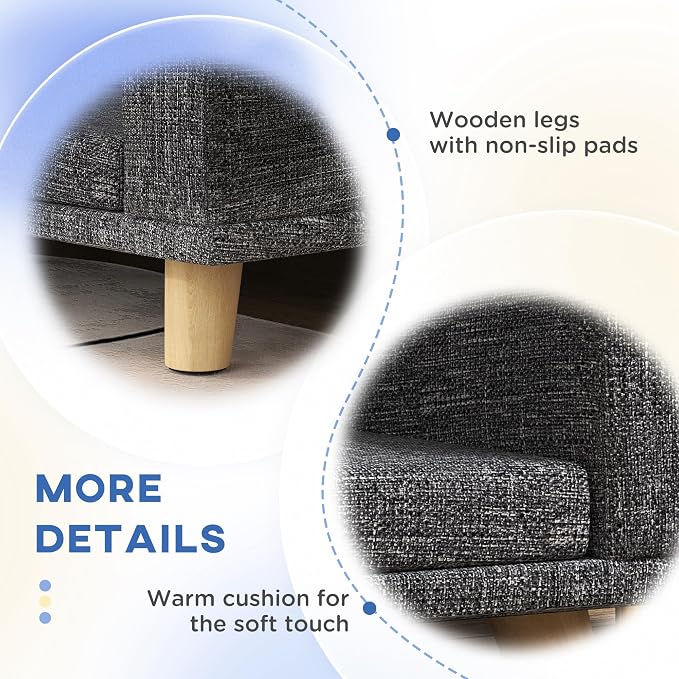 PawHut Dog Sofa Couch, Pet Bed with Comfortable Luxury Cushion, Washable Cover, Wooden Legs, Anti-Slip Mat for Large Dogs, Cats, Kittens, Dark Gray