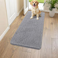 Smiry Dog Door Mat for Muddy Paws 47x24, Absorbent Dirt Trapper, Non-Slip Washable Chenille Entryway Rug for Inside Floor, Grey, Classic Solid