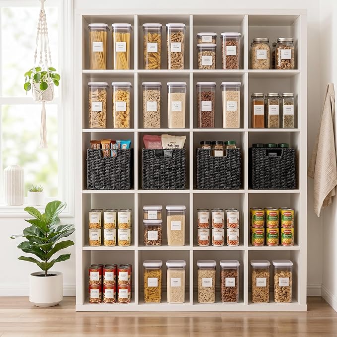 StorageWorks 9 inch Cube Storage Bins,Wicker Storage Cubes,Black Basket | 2-Pack,Handwoven Wicker Basket for Storage,Foldable Paper Rope Baskets for Organizing,Black Storage Bins,Cube Storage Bins