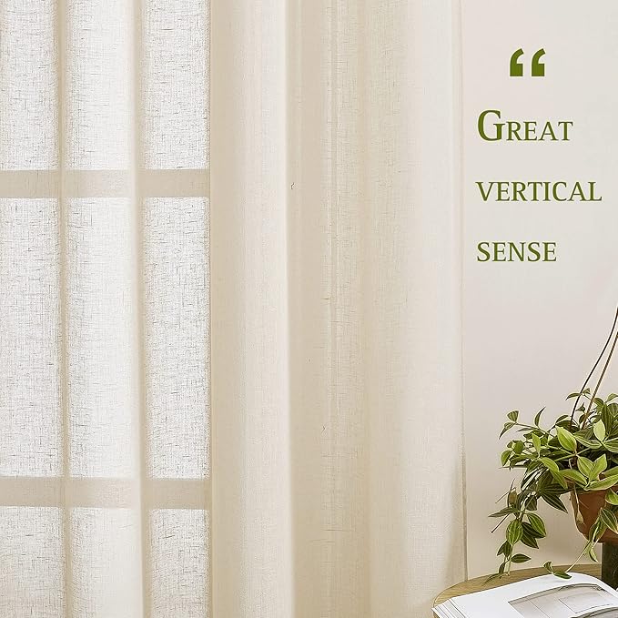 NICETOWN Sliding Door Curtains 100 Inch Extra Wide, Grommet Semi Sheer Linen - Image 4