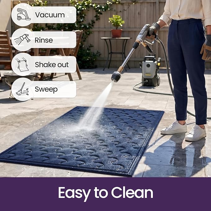 DEXI Front Door Mat Outside Entrance, 2x3 Heavy Duty Entry Doormat Dirt Trapper with Rubber Back, Non Slip Low Profile Floor Mats for Entryway Exterior Patio, Navy Blue
