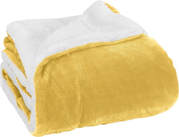 Elegant Comfort Reversible, Solid Sherpa Throw Blanket, All-Season Blanket- Super Soft, Cozy and Plush- Decorative Throw, Perfect for Lounging, 50 x 60 inches, Sherpa Throw Yellow