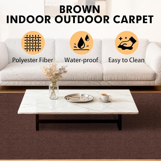 Grefinity Marine Carpet,5 FT x 15 FT Brown Indoor Outdoor Carpet 0.2" Thick Boat Rug with Water-Proof TPE Backing for Home, Patio, Porch, Deck