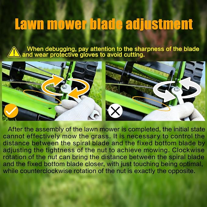 14-Inch 4-Blade Push Reel Lawn Mower, Manual Reel Push Mower, Walk-Behind Lawn Mowers, 5-Position Cutting Height Adjustment for Garden, Yard and Field, Suitable for 1-3 Inches of Grass