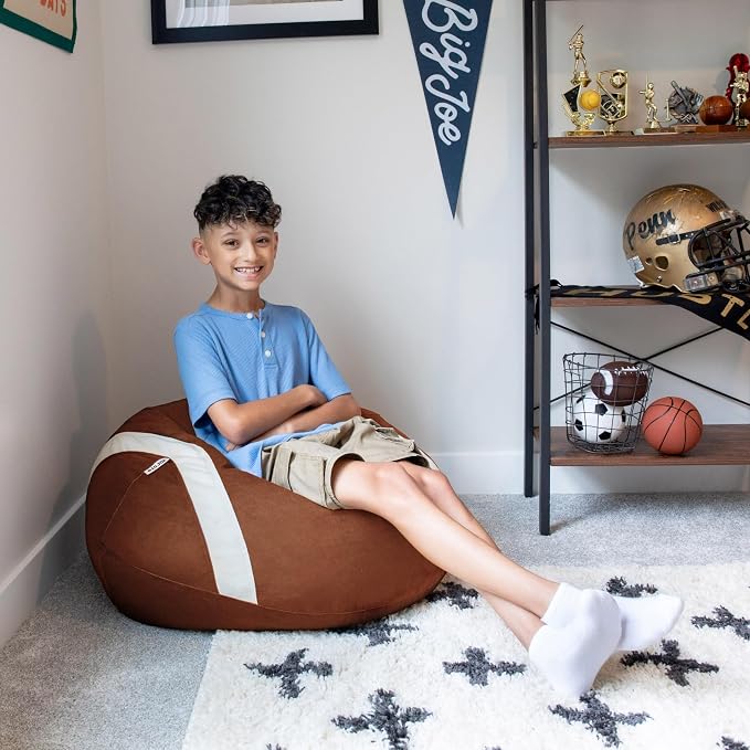 Big Joe Sports Ball Child-Sized Bean Bag Chair for Kids, Football Plush, Ultra-Soft Lightweight Polyester Blend, 2.5 Foot Refillable