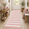 Rugalia Pink Woven Indoor Outdoor Runner Rug 2x6, Washable Striped Cotton Rug Runners for Hallway Non-Slip Long Kitchen Mat, Modern Neutral Throw Runner Carpet for Entryway Porch Patio