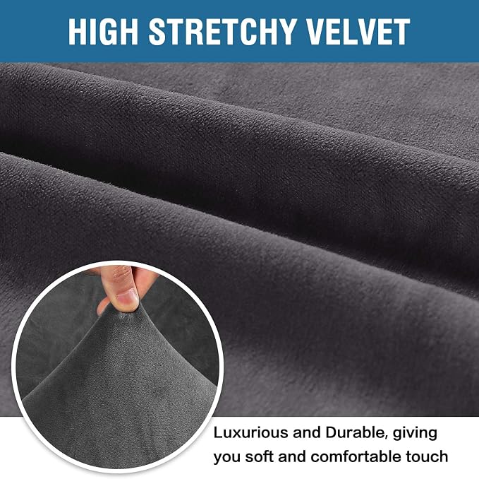 H.VERSAILTEX Stretch Velvet Sofa Covers for 3 Cushion Couch Covers Sofa Slipcovers Furniture Protector Soft with Non Slip Elastic Bottom, Crafted from Thick Comfy Rich Velour (Sofa 72"-90", Gray)