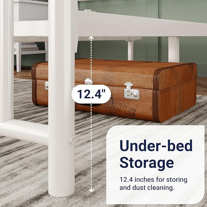 Allewie 14'' Queen Size Metal Platform Bed Frame, Vintage Headboard, White | 50'' Tall Victorian Headboard/Footboard/Mattress Foundation/Under Bed Storage/No Box Spring Needed/Easy Assembly/Noise Free