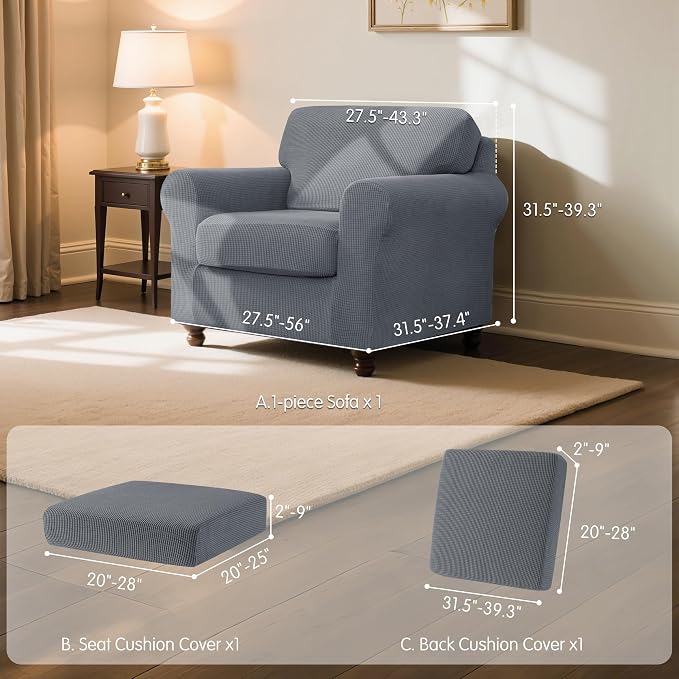SUBRTEX 3 Pieces Stretch Sofa Slipcover Sets Couch Cover Sets Backrest Cushion Covers Furniture Protector Collection Set for Oversize Sofa Loveseat Chair Slip Covers(Small, Light Gray)