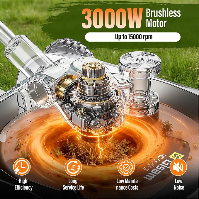 18.9" Cordless Lawn Mower, String Trimmer & Wheeled Edger 3-in-1 Combo, Brushless 2 * 4.0Ah Batteries, 3 Blades, Adjustable Height & Angle Electric Weed Eater and Lawnmower