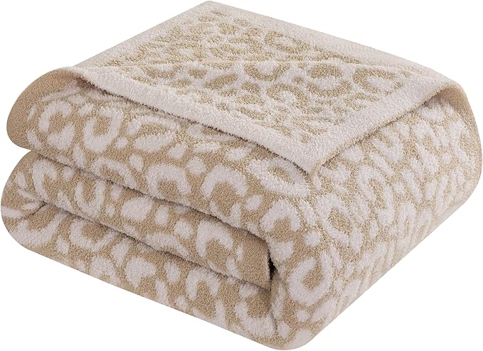 Elegant Comfort Leopard Throw Blanket, Beige Super Soft Cozy Fluffy Warm Throw Blankets for Couch, Sofa, Chair, Bed, Camping, Picnic, Travel Lightweight Bed Blanket (50" x 70")