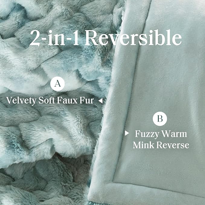 Madison Park Ruched Fur Throw Faux Fur Blanket, 50" x 60", Blue Tie Dye | Luxury, Premium, Soft Cozy Brushed Long Pile, All Season Plush Modern OEKO- TEX Certification Warm For Bed, Couch or Sofa