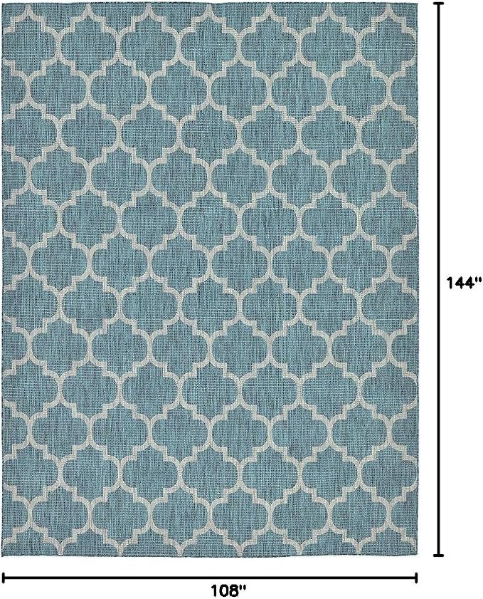 Unique Loom Outdoor Trellis Collection Area Rug (9' x 12' Rectangle, Teal/ Gray)