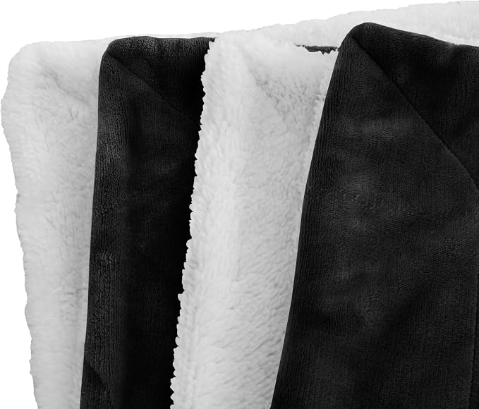 Elegant Comfort Luxury Ultra-Plush Velvet Touch Fleece Throw Soft, Warm, Cozy| Micromink Sherpa-Backing Reversible Blanket for Bed, Sofa and Couch, Solid Black