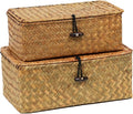 Seagrass Wicker Storage Baskets with Lids, Set of 2, Natural | Small and Medium Storage Boxes, Shelf Organizer Bins, Rectangular Woven Design, Multipurpose Home Storage, Natural Decor