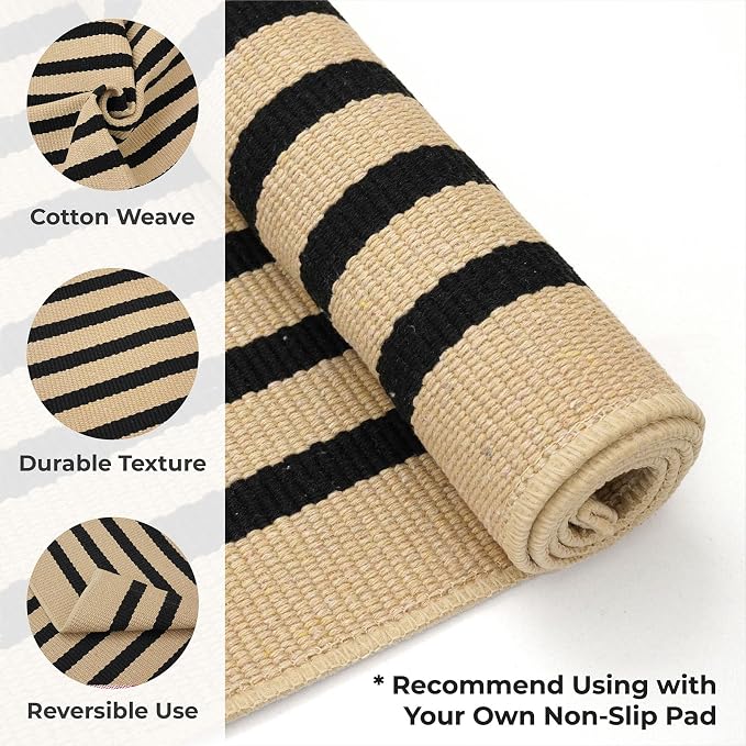 KOZYFLY Brown and Black Striped Porch Rug 27.5x43 Inches Area Rug Washable Outdoor Doormat Front Door Mat Cotton Striped Indoor Outdoor Rugsfor Front Door Kitchen Entryway Patio Porch