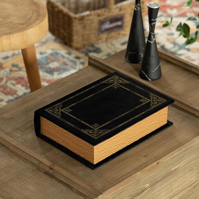Vintiquewise Decorative Vintage Book Shaped Trinket Storage Box - Black