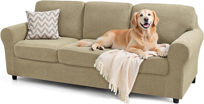 SUBRTEX 7 Pieces Stretch Sofa Slipcover Sets Couch Cover Sets Backrest Cushion Covers Furniture Protector Collection Set for Oversize Sofa Loveseat Chair Slip Covers(Large, New Kahki)