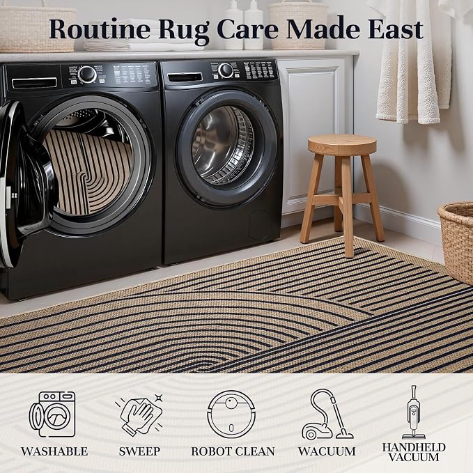 EDIMENS 3x5 Outdoor Rugs Easy Jute Porch Patio Rug Front Door Mat Entryway | Black Washable Non Slip Indoor Outdoor Rug Farmhouse Neutral Living Room Carpet for Backyard Porch Balcony