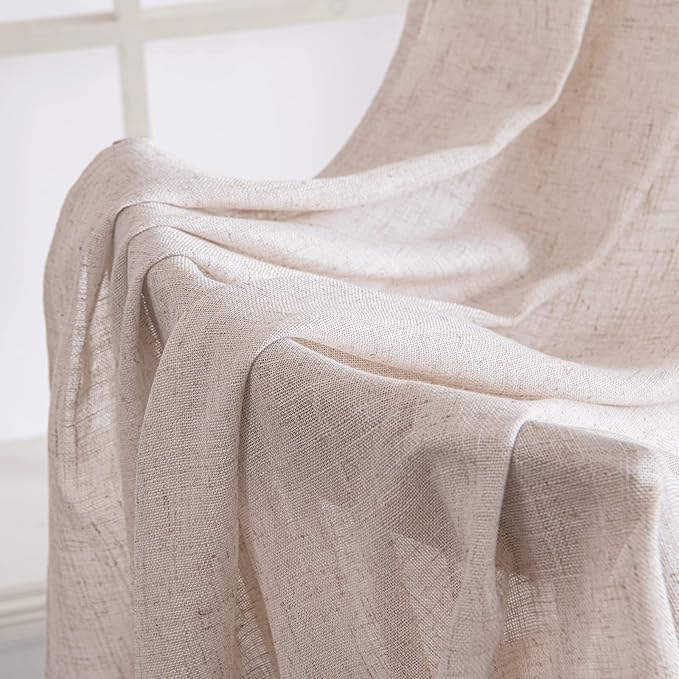 MIULEE Natural White Linen Curtains 54 Inch Length 2 Panels for Bedroom Living Room, Soft Thick Linen Textured Short Window Drapes Semi Sheer Light Filtering Back Tab Rod Pocket Burlap Look Decor