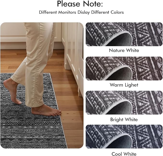 Ksrau 3x20 Runner Rug Washable - Extra Long Non-Slip Modern Runners for Hallway Soft Moroccan Low Pile Indoor Floor Mat for Living Room Kitchen Waterproof Geometric Runner Rugs Entryway 3x20 Black