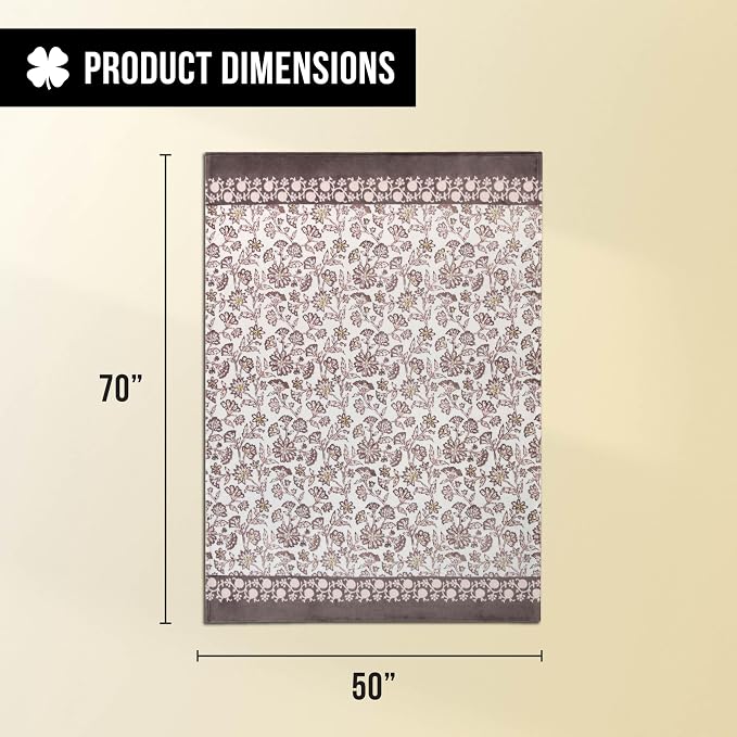 Lucky Brand 50" x 70" Plush Throw Blanket, Floral Cocoa Brown Blanket for Sofa or Bed