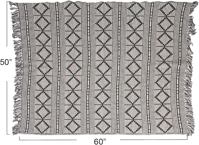 Bloomingville Soft Recycled Cotton Blend Throw with Diamond Pattern, Green and Beige