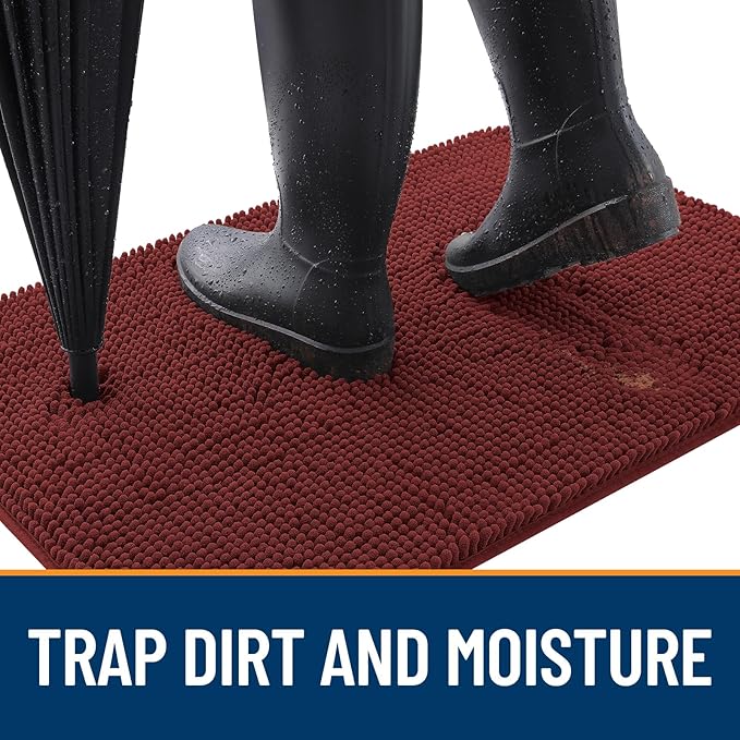 OLANLY Dog Door Mat for Muddy Paws 59x20, Absorbs Moisture and Dirt, Absorbent Non-Slip Washable Doormat, Quick Dry Chenille Mud Mat, Entry Indoor Entryway Carpet for Inside Floor, Caramel Russet