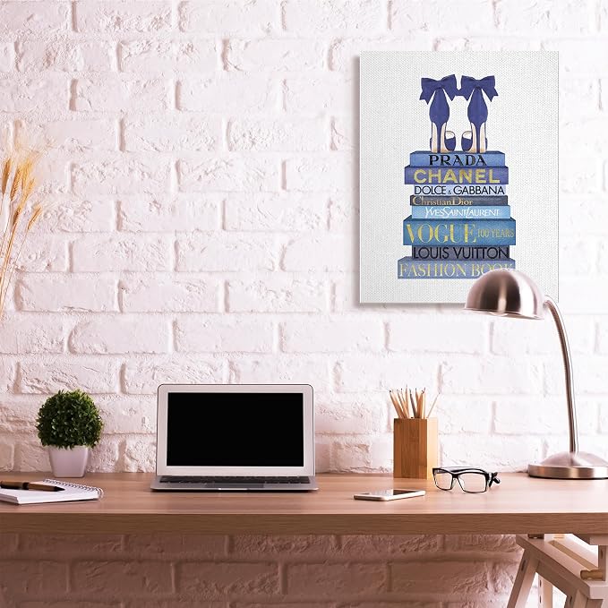 Stupell Industries 'Blue Bow Heels on Bookstack'| Canvas Art | Stupell Industries | 30 x 40 Inches, Easy to Hang and Sturdy, Made in USA, by Amanda Greenwood