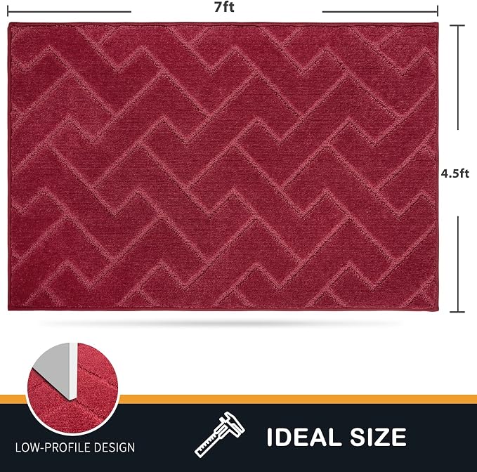 PURRUGS Easy Care Area Rug 4.5ft x 7ft, Non-Slip Machine Washable Entry Rug, Dog Door Mat, Stain Resistant Accent Rug for Hallway, Bedroom, Living Room and Mudroom, Cherry Red