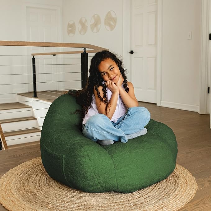 Big Joe Cloudberry Bean Bag Chair, Foam-Filled Structured Seat, Teddy Boucle, Matcha Green, Kids