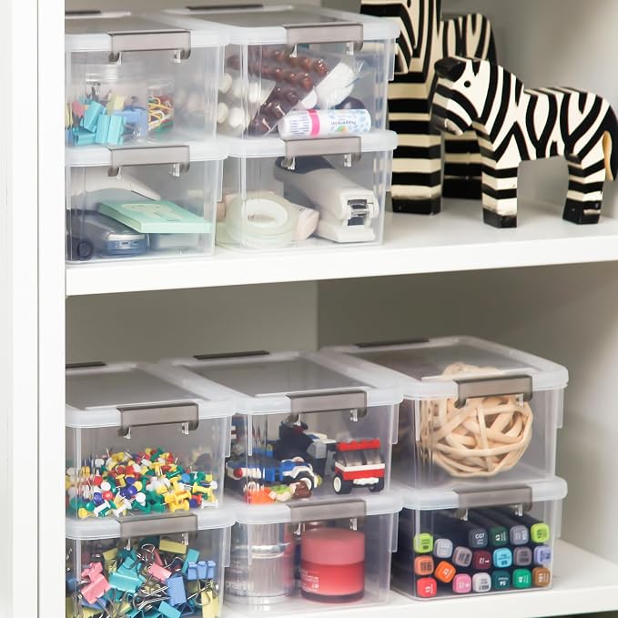 8Packs 3.2Qt Small Clear Storage Bins with Lids, Plastic | Containers with Lids for Crafts, Beads, Stationery, Toys and Accessories. Stackable to Save Space at Home,Office
