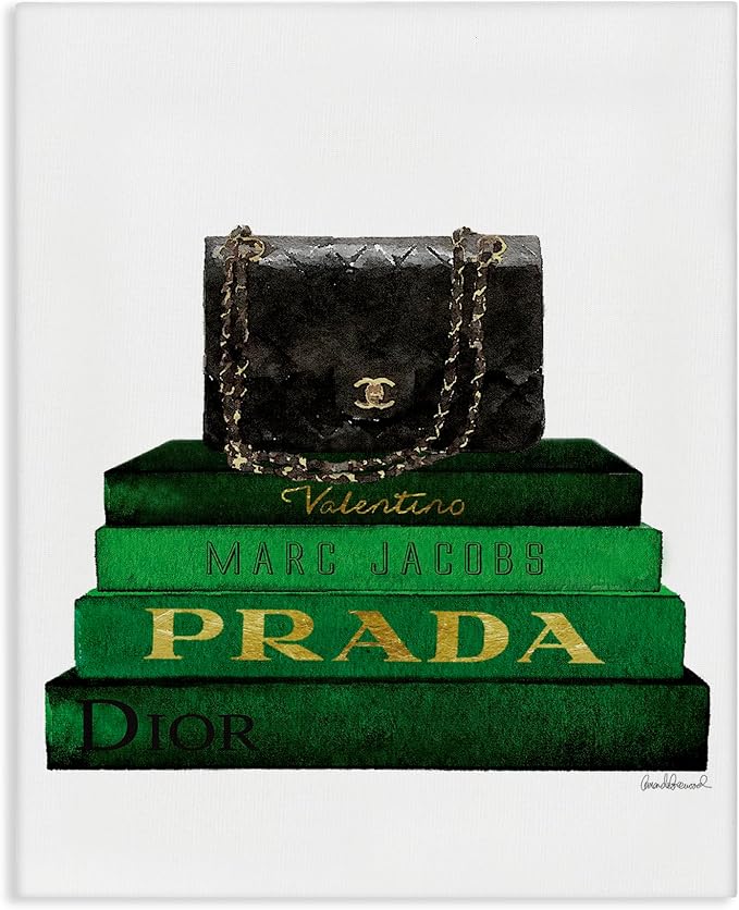 Stupell Industries 'Fashion Designer Purse Bookstack Green Black Watercolor ', Canvas Art, 36 x 48 Inches, Easy to Hang and Sturdy, Made in USA, by Amanda Greenwood