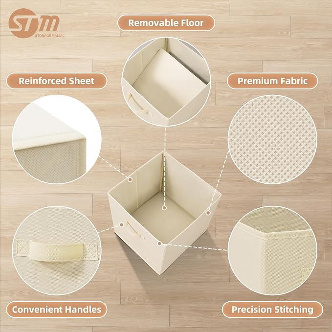 STORAGE MANIAC Storage Cubes, 13 Inch Collapsible Storage Bins with Handles, 8 Pack Fabric Foldable Bins for Organization, Durable Storage Bins for Closet, Shelves, Offices, 8-Pack Beige