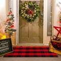 Christmas Red and Black Plaid Rug, 24 x 51 Inches Cotton Hand-Woven Layered Door Mat for Front Porch, Entryway, Outdoor Holiday Decor, Washable Buffalo Check Rug for Home, Patio, Kitchen
